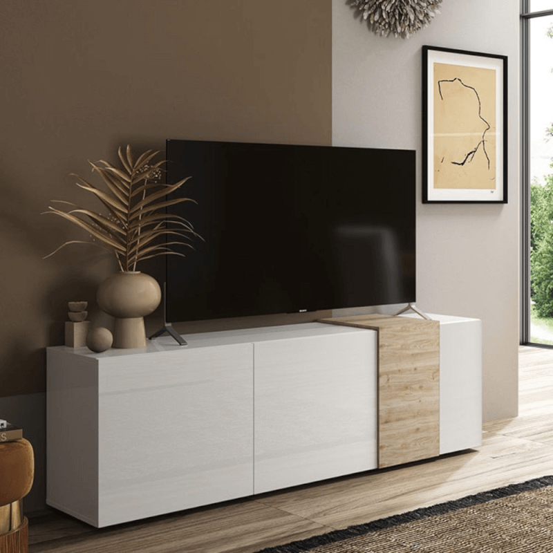 Mueble TV suspendido Francy blanco antracita con puertas abatibles –  WebMarketPoint